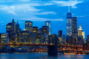 New York Skyline With Brooklyn Bridge at Night