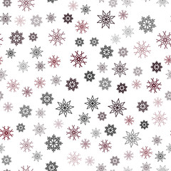 Dark Red vector seamless texture with colored snowflakes.
