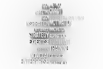 Decorative, illustrations CGI typography, business related keywords, for design texture background.