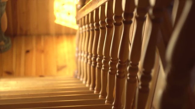 wooden pine stairs with balusters