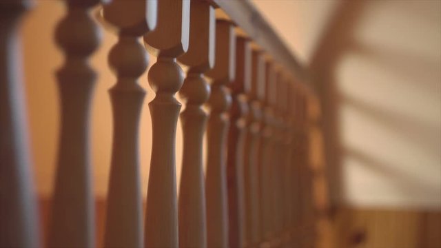 wooden pine stairs with balusters