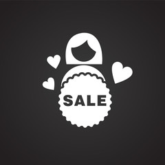 Woman shops on black friday on black background icon