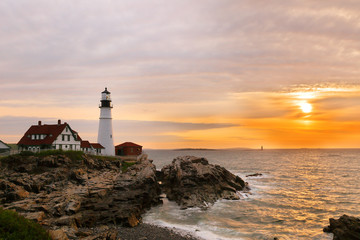 Fototapeta premium The Portland Head Light Under Beautiful Sunrise Skies, Portland,Maine, USA