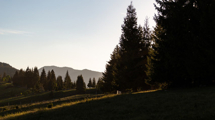 Beautiful sunset in the Romanian mountains during a summer day