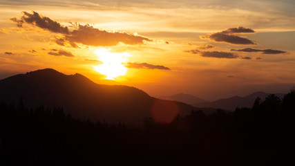 Beautiful sunset in the Romanian mountains during a summer day