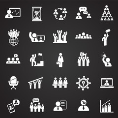 Teamwork and collaboration set on black background icons