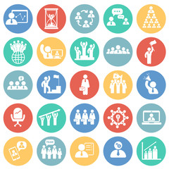 Fototapeta premium Teamwork and collaboration set on color circles background icons