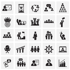 Teamwork and collaboration set on squares background icons