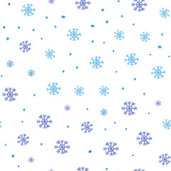 Light Pink, Blue vector seamless layout with bright snowflakes.