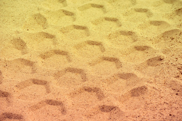 Traces of car tires on the sand in the desert, the pattern on the sand, texture