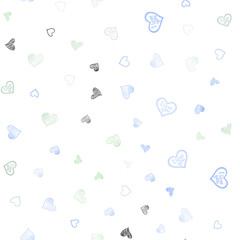 Light Blue, Green vector seamless cover with Shining hearts.