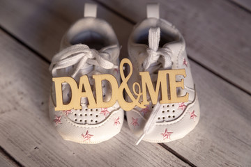 Dad and me word on baby shoes