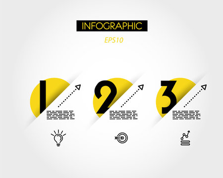 Three Yellow Infographic Options With Big Black Numbers