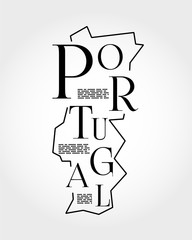 Portugal, outline typographic map