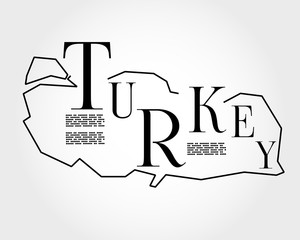 Turkey outline typographic map