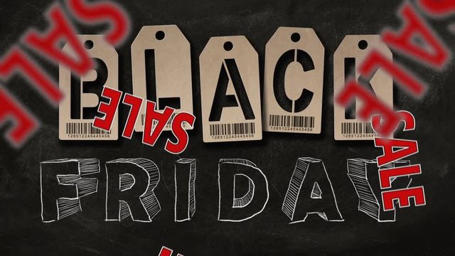 Text "SALE" falling down  on background of "BLACK FRIDAY" text.  Concept of  sale.