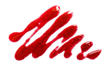 Glitter smear for women's lips on a white background.