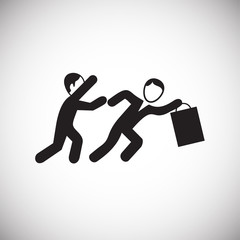 People fighting for items on sale on white background icon