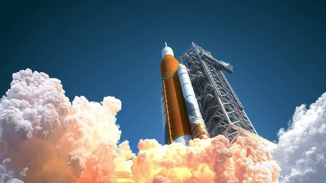 4K. Space Launch System Takes Off. 3D Animation. Ultra High Definition. 3840x2160.