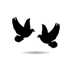 Obraz premium Two black pigeons icon or logo