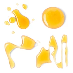 Poster Set with honey drops on white background, top view © New Africa