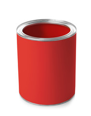 Red paint can on white background. Space for design