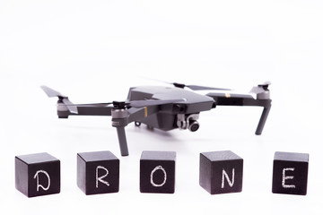 Flying drones on white background. Theme selling and buying drone