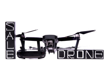 Flying drones on white background. Theme selling and buying drone