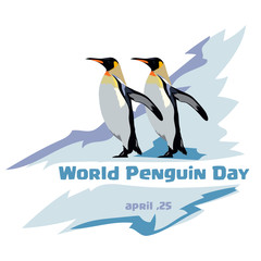 World penguin day. Two royal penguins on a blue background. iceberg background.
