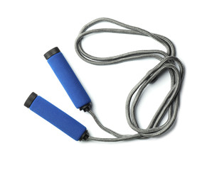 Jump rope on white background, top view