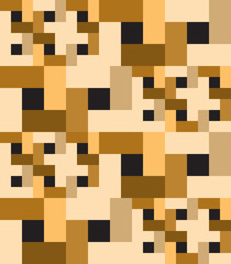 Gold foil Rectangle shapes hand drawn abstract seamless vector pattern. Metallic shiny blocks on black background.
