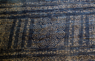 Traditional Hill Tribe indigo batik weaving example (old piece) - Laos