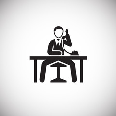 Fototapeta na wymiar Businessman making a call at workplace on white background icon