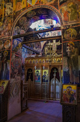 Fototapeta na wymiar Interior of church in Holy Trinity Monastery (Agia Trias) at the complex of Meteora monasteries in Greece