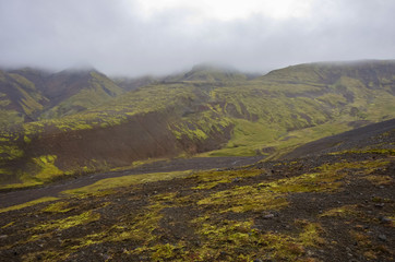 Fototapeta premium View to Thjofadalir valley in Iceland highlands. Cloudy summer day.