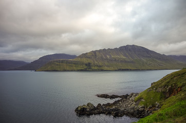 Panorama of Reydarfjordur, biggest fjord. Eastern Iceland.
