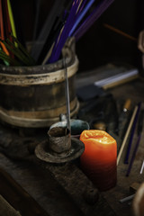 Wax candles in a church