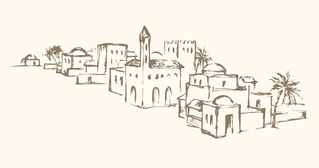 Old eastern city. Vector drawing