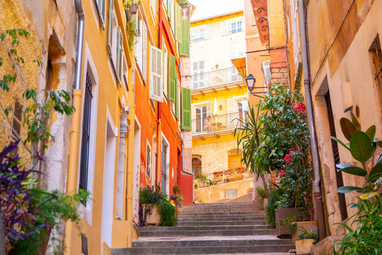 colorful buildings in Nice on french riviera, cote d'azur, southern France