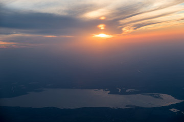 From the airplane window. Landscapes of the Krasnodar territory. Russia.