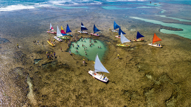 Aerial view of the natural pools of Porto de Galinhas beach of Pernambuco, Brazil