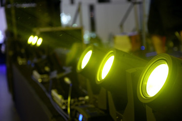 Stage lighting effect in the dark, close-up pictures