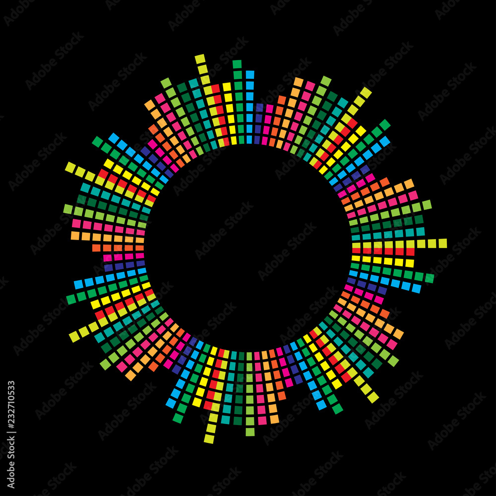 Wall mural circle mosaic equalizer design isolated on black background - Wall murals