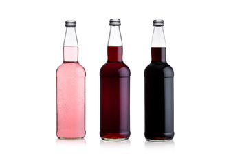 Bottless of sparkling pink soda lemonade and cola