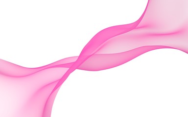 Abstract pink wave. Bright pink ribbon on white background. Pink scarf. Abstract smoke. Raster air background. 3D illustration