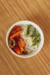 Flat lay noodles and vegetables