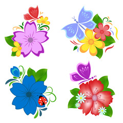 Obraz premium Four flower ornaments on white background