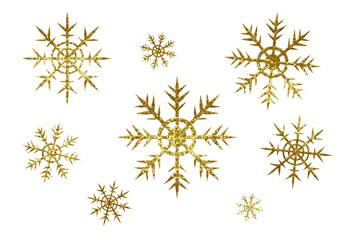 Set of golden glitter snowflakes for Christmas decoration