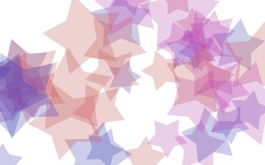 Multicolored translucent stars on a white background. Pink tones. 3D illustration
