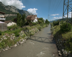 Fototapeta na wymiar The Seez river in Flums, Swiss Alps